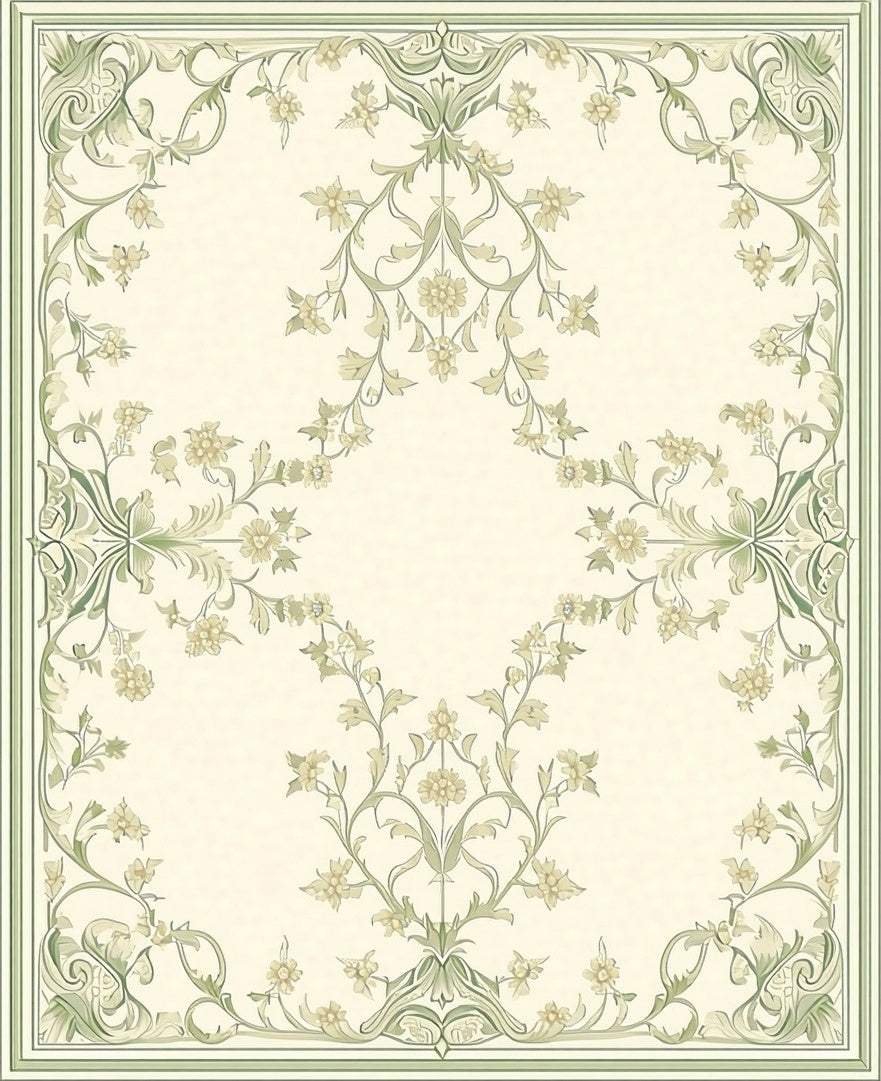 Pale Green Floral Vines Pattern Rug