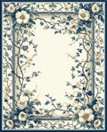Blue White Floral Botanical Garden Rug