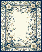 Blue White Floral Botanical Garden Rug