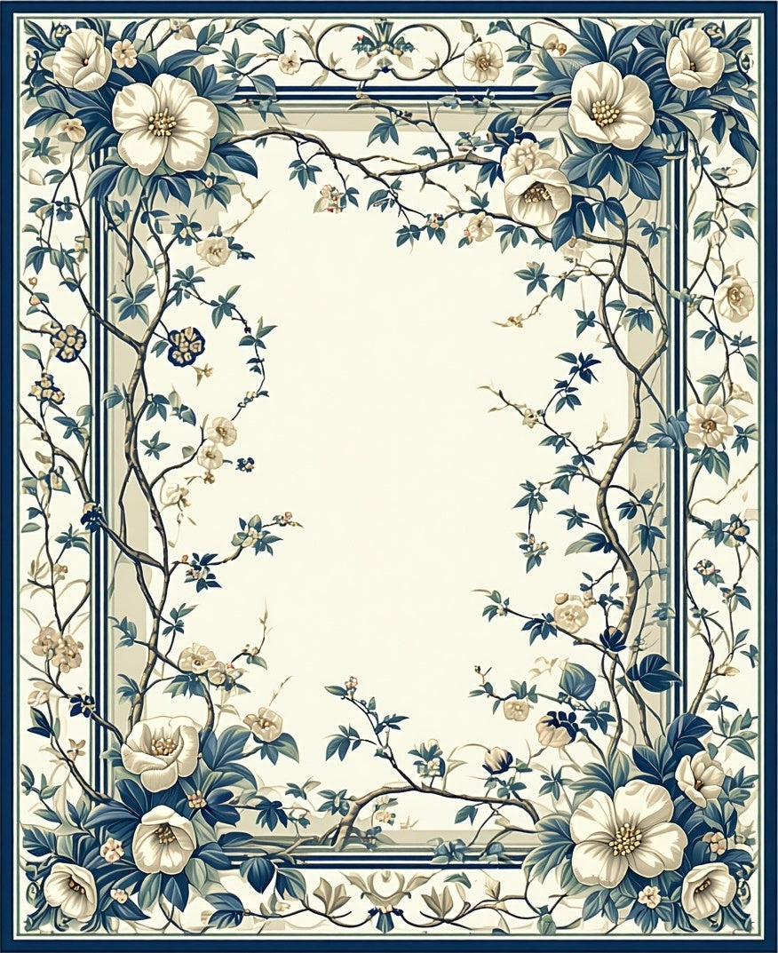 Blue White Floral Botanical Garden Rug