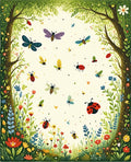 Whimsical Insects Floral Garden Scene Rug