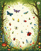 Whimsical Insects Floral Garden Scene Rug
