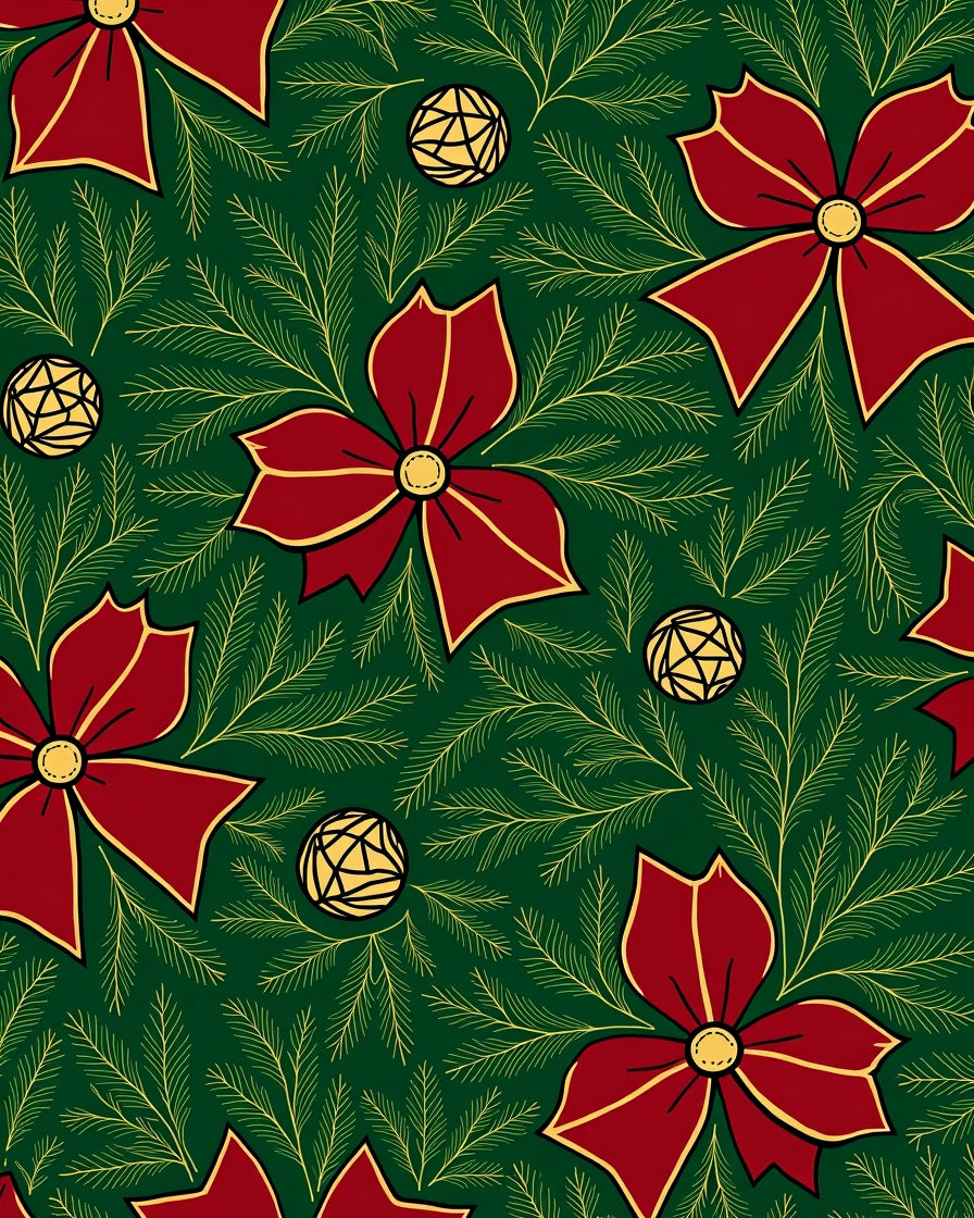 Red Bow Fir Branch Ornament Rug