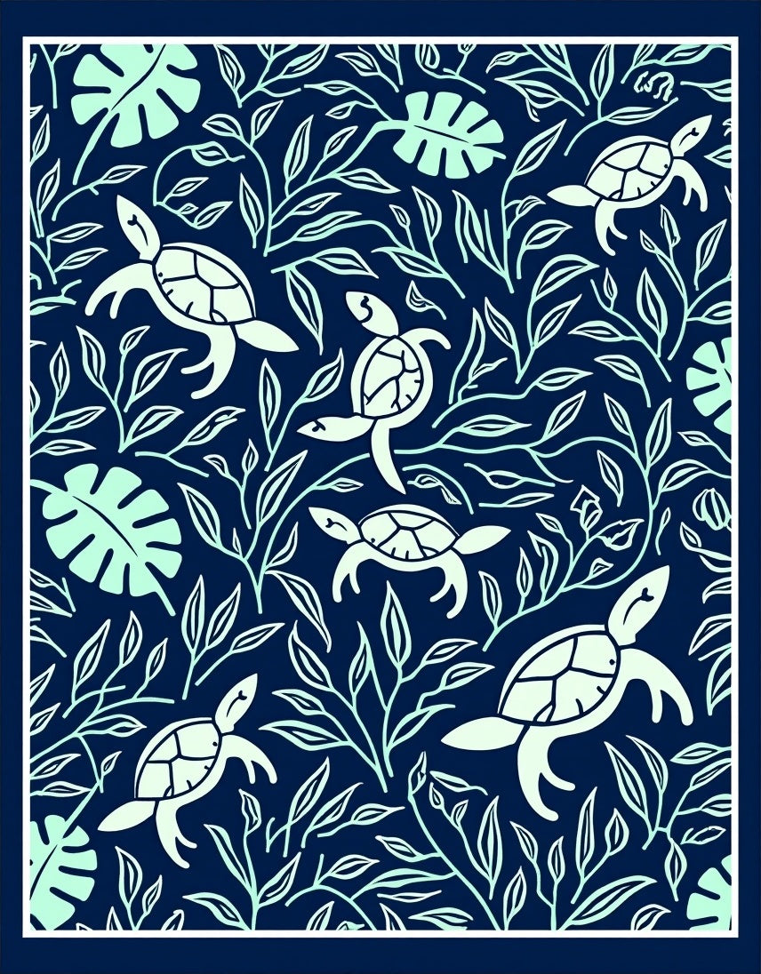 Coastal Turtles Leafy Vines Design Rug
