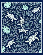 Coastal Turtles Leafy Vines Design Rug