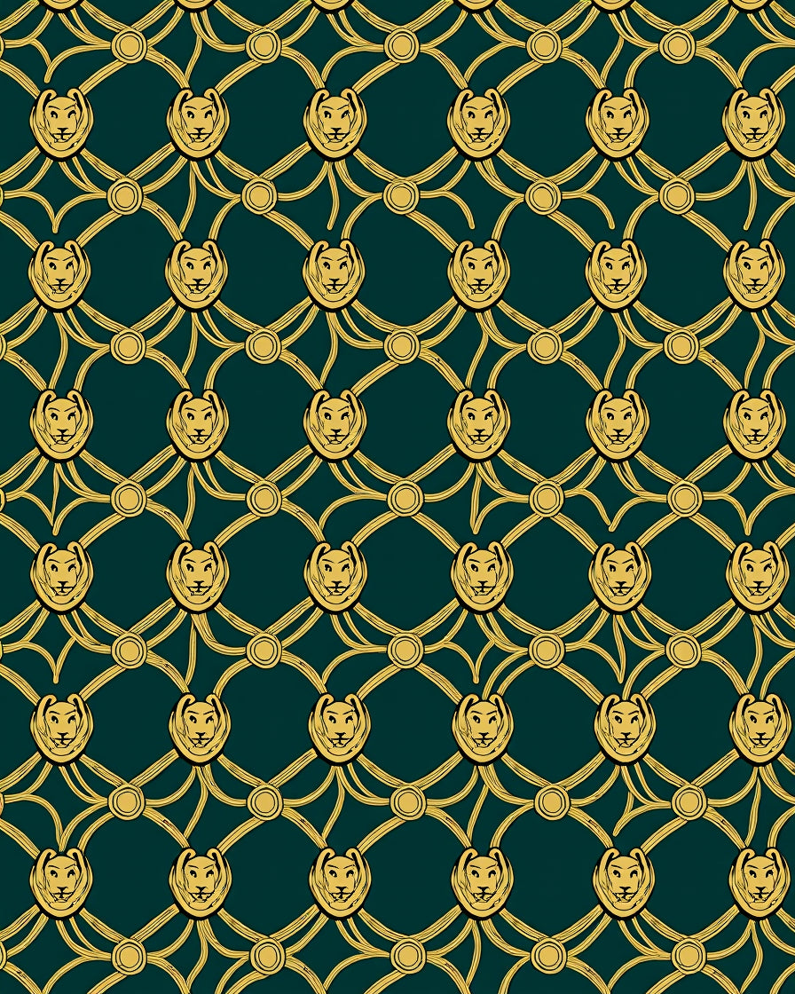 Golden Lion Heads Lattice Pattern Rug