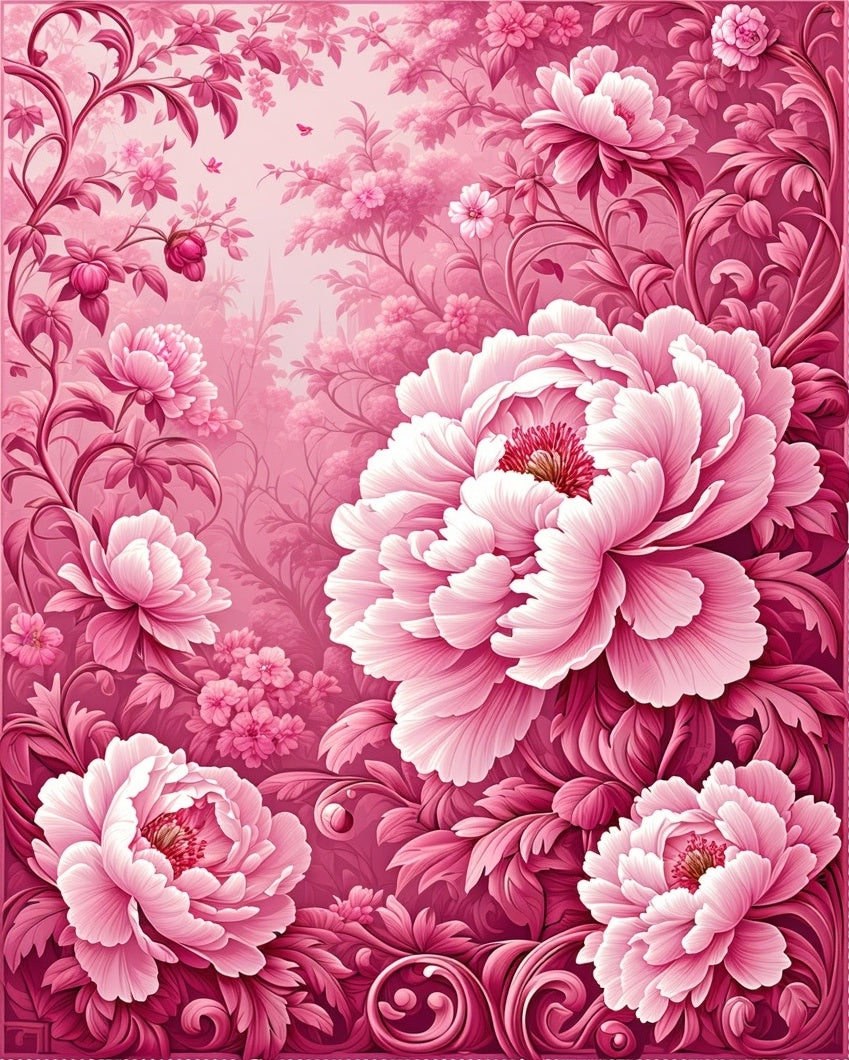 Pink Floral Garden Pattern Rug