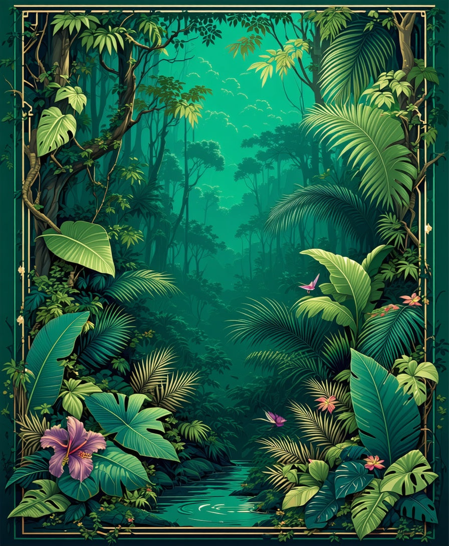 Lush Jungle Floral Butterfly Scenery Rug