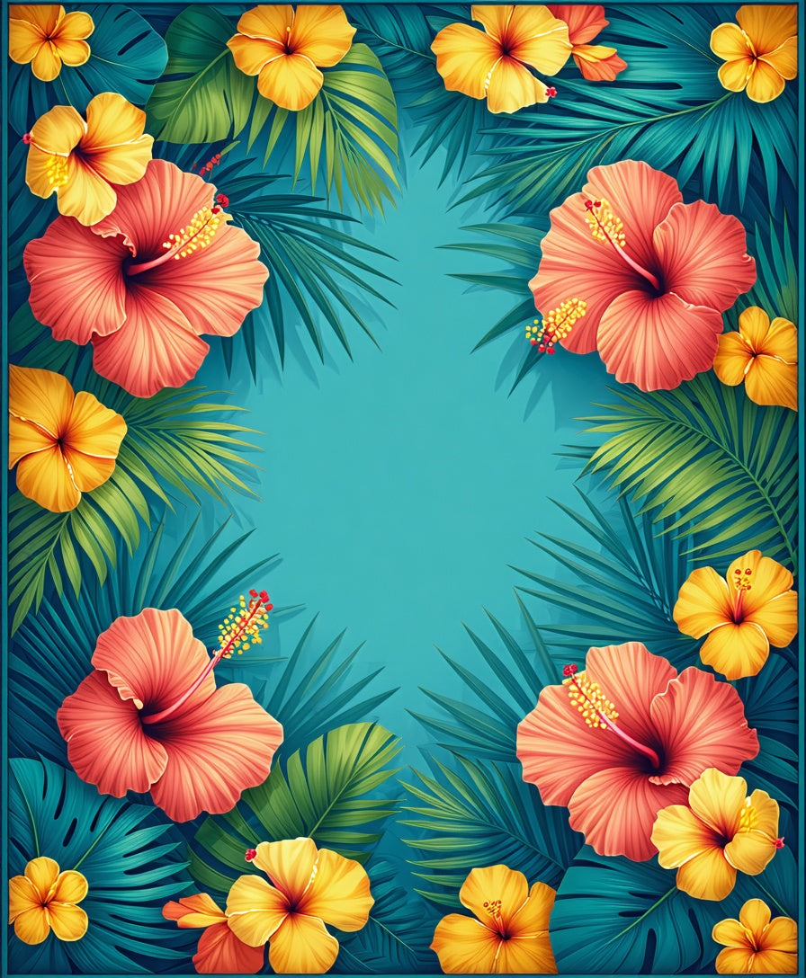 Tropical Hibiscus Floral Leaf Pattern Rug
