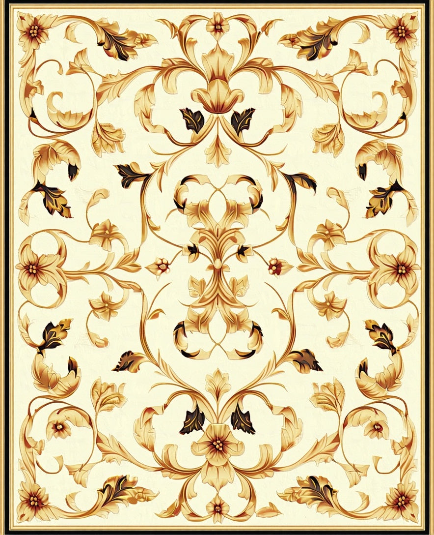 Ornate Floral Patterned Golden Rug