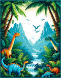 Prehistoric Jungle Dinosaur Scene Rug