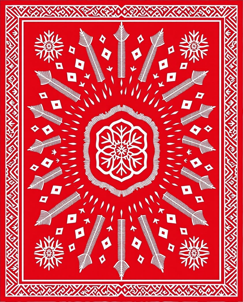 Bold Crimson Radial Arrow Medallion Rug