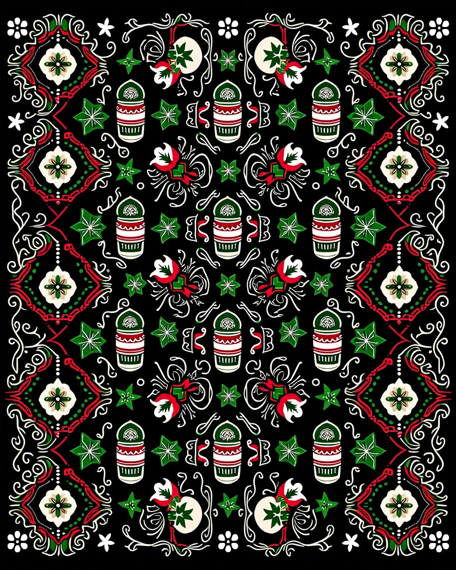 Red Green White Medallion Floral Arrangement Rug