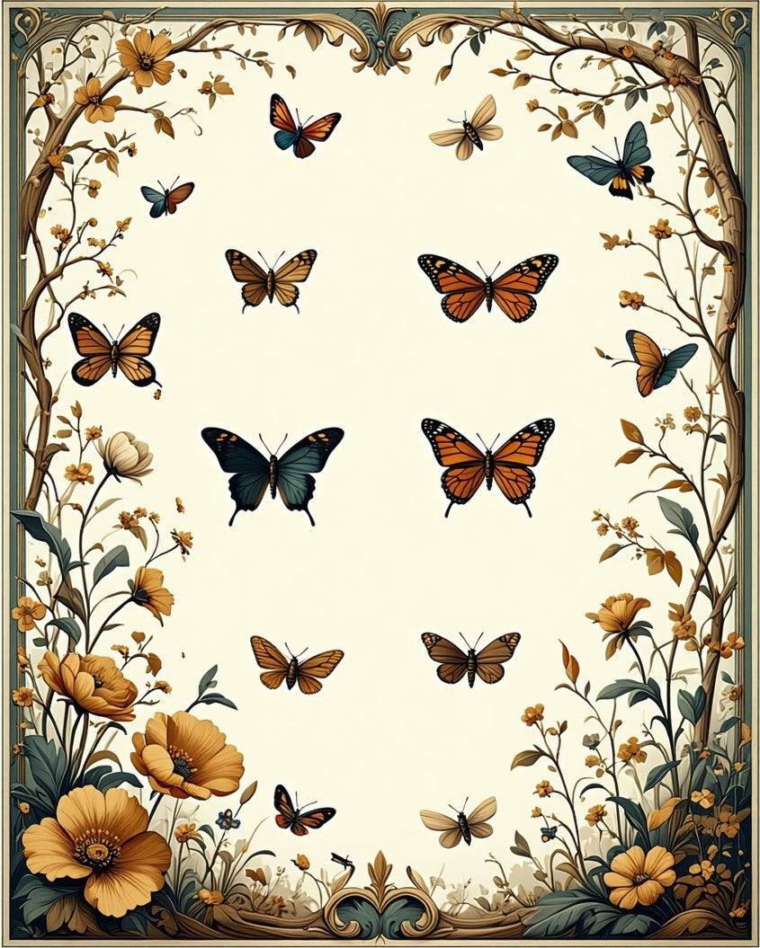 Vintage Butterfly and Floral Study Rug