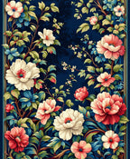 Rich Floral Pattern Blue Background Rug
