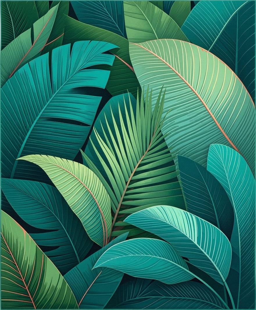 Tropical Leaf Print Statement Area Rug