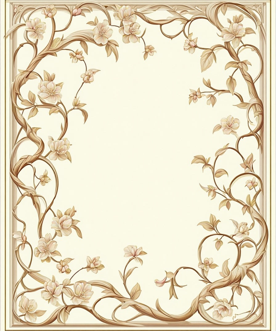 Vines With Delicate Blossoms Frame Rug
