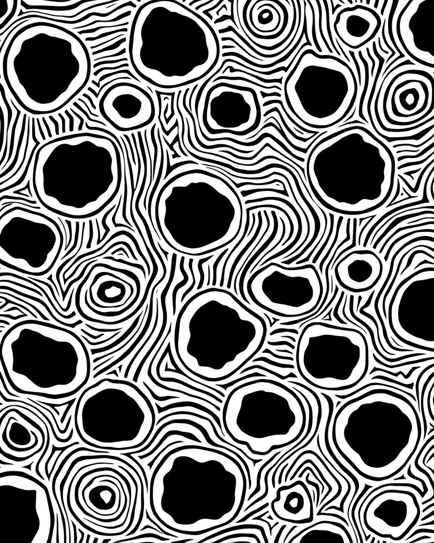 Organic Black White Ringed Pattern Rug