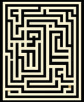 Abstract Black Cream Maze Pattern Rug