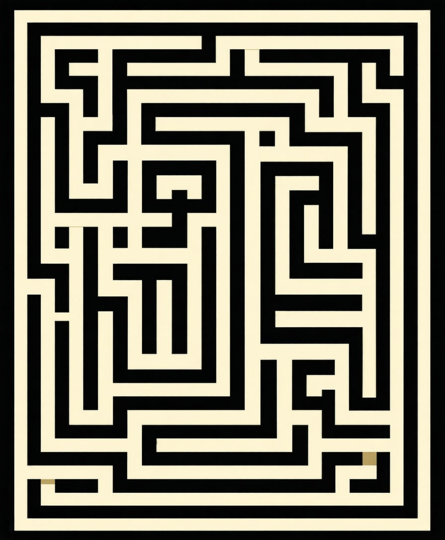 Abstract Black Cream Maze Pattern Rug