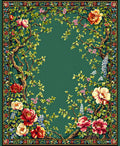 Emerald Green Floral Tree Branch Design Rug