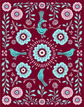 Charming Birds Floral Folk Art Rug