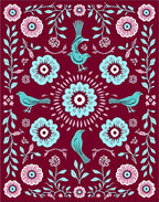 Charming Birds Floral Folk Art Rug