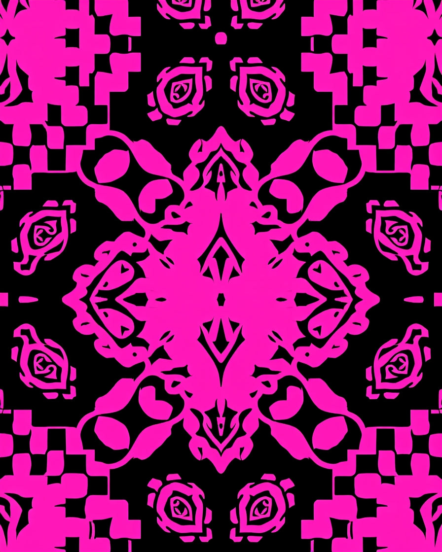 Bold Pink Black Abstract Symmetry Rug