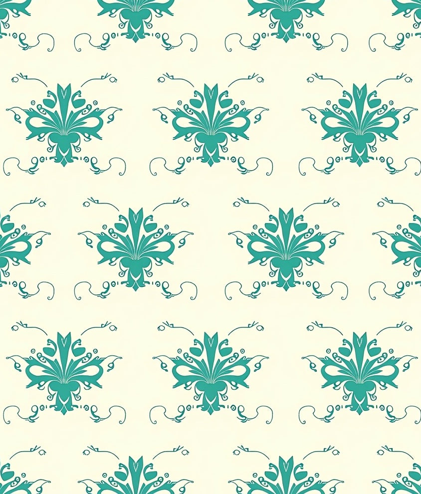 Teal Floral Damask Scrollwork Rug