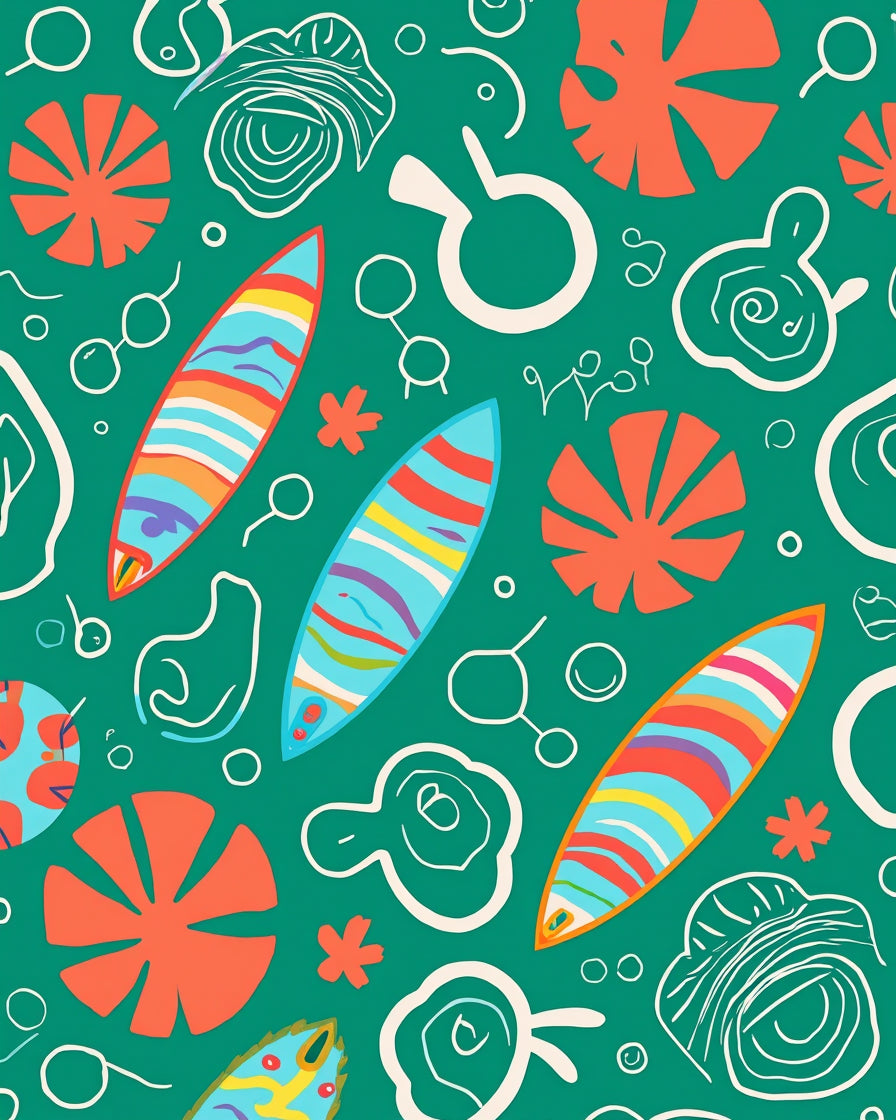 Retro Surfboard Floral Pattern Rug