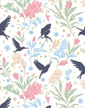 Floral Birds and Pastel Blossoms Pattern Rug