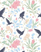 Floral Birds and Pastel Blossoms Pattern Rug