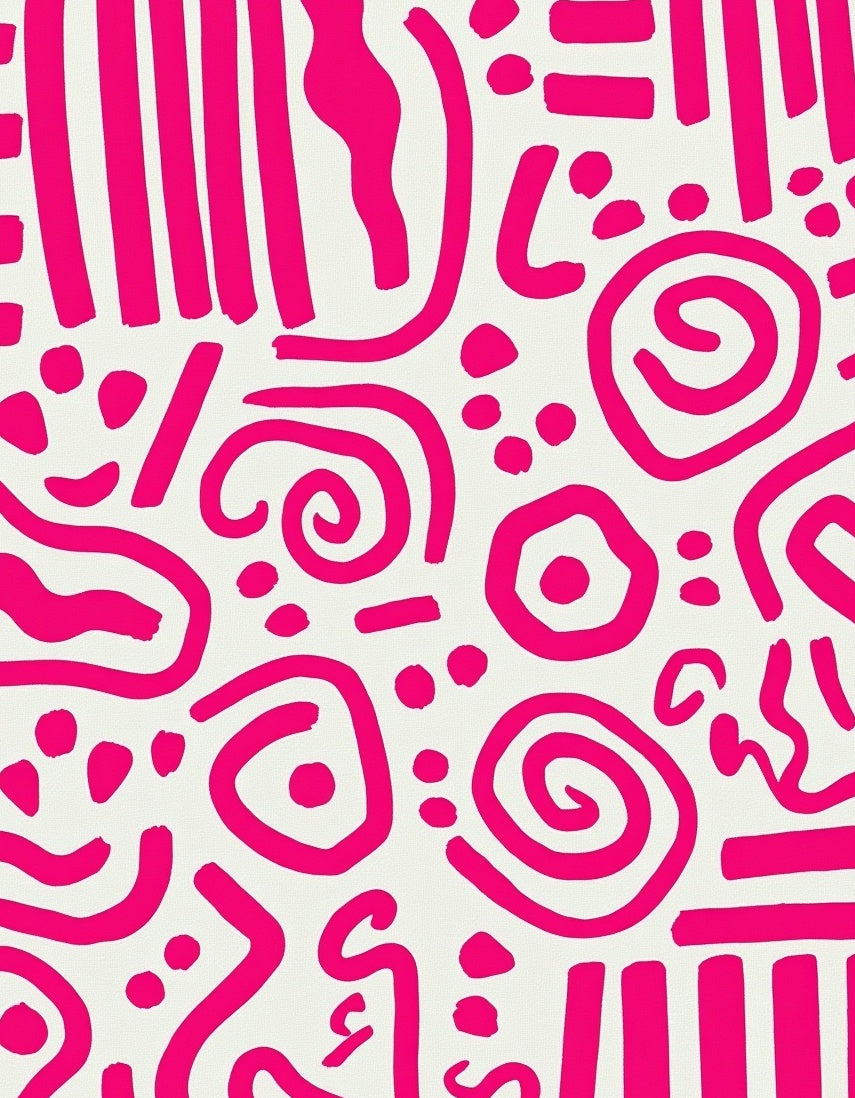 Bright Pink Abstract Doodle Design Rug