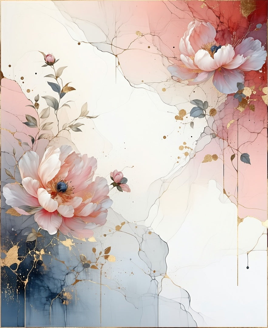 Abstract Floral Art With Gold Accents Rug