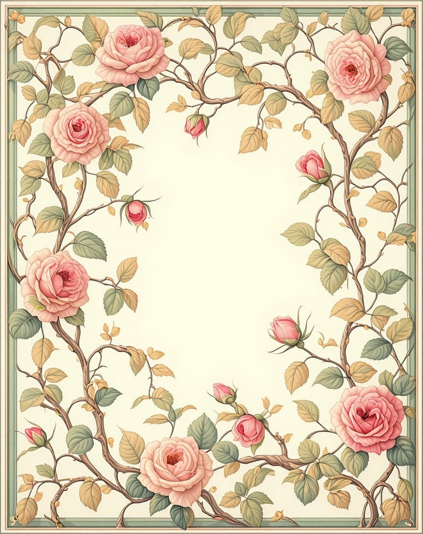 Soft Pink Roses Vine Pattern Rug