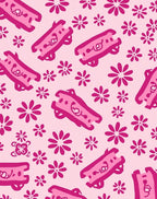 Pink Graphic Flowers And Whimsical Elements Rug