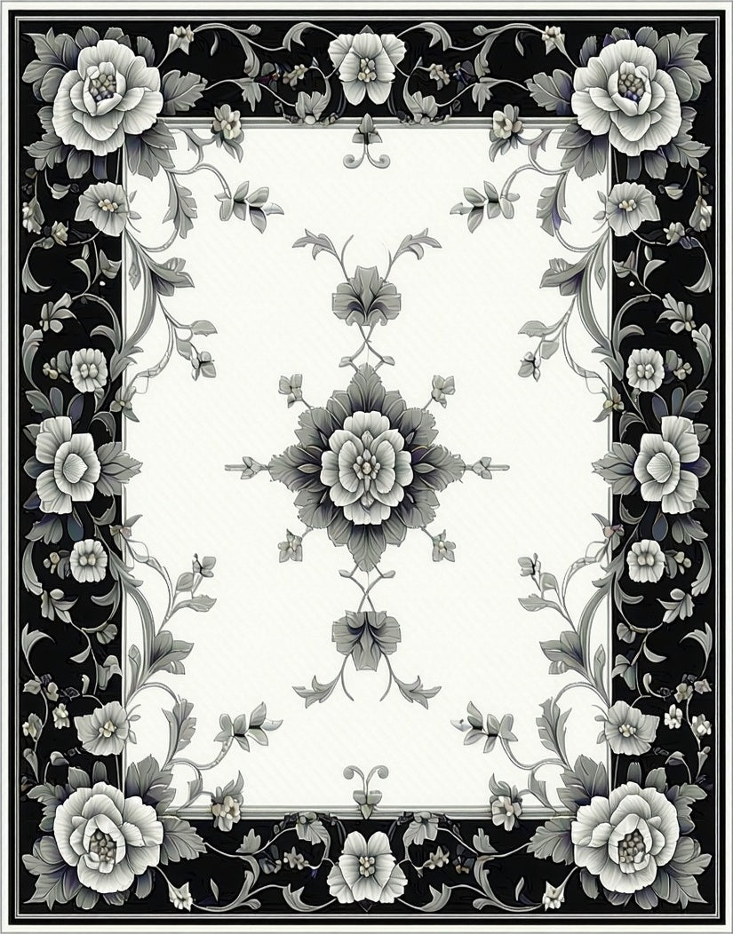 Ornate Floral Scrollwork Pattern Rug