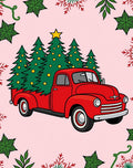 Red Vintage Truck Christmas Trees Rug