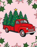Red Vintage Truck Christmas Trees Rug