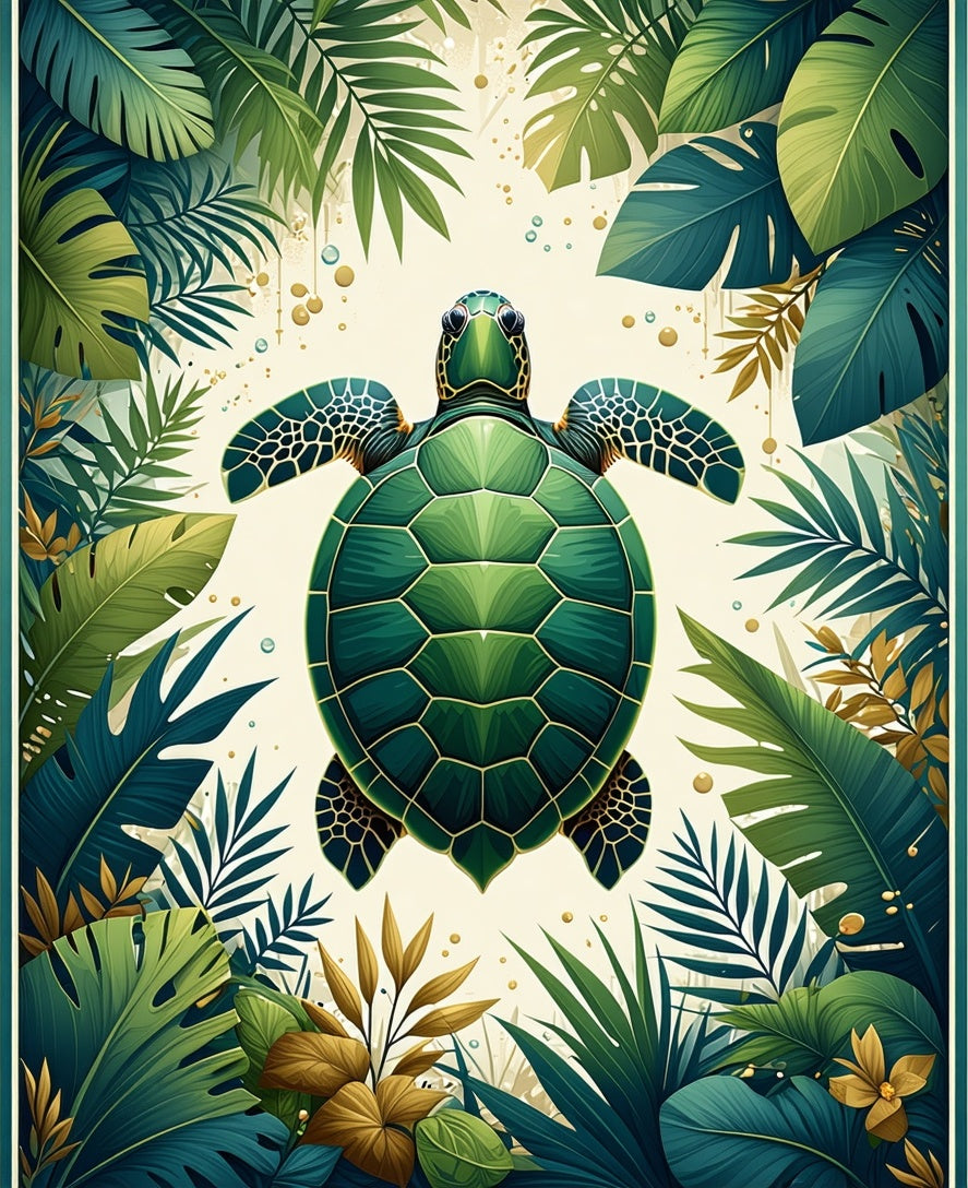 Tropical Turtle Lush Foliage Design Rug