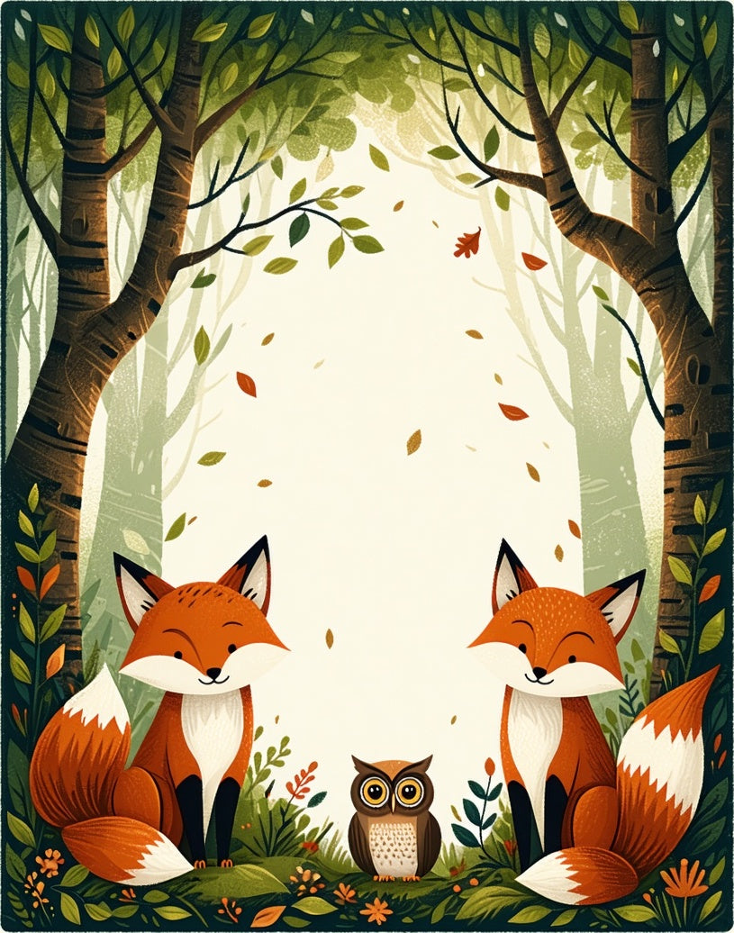 Woodland Creatures Whimsical Forest Design Rug