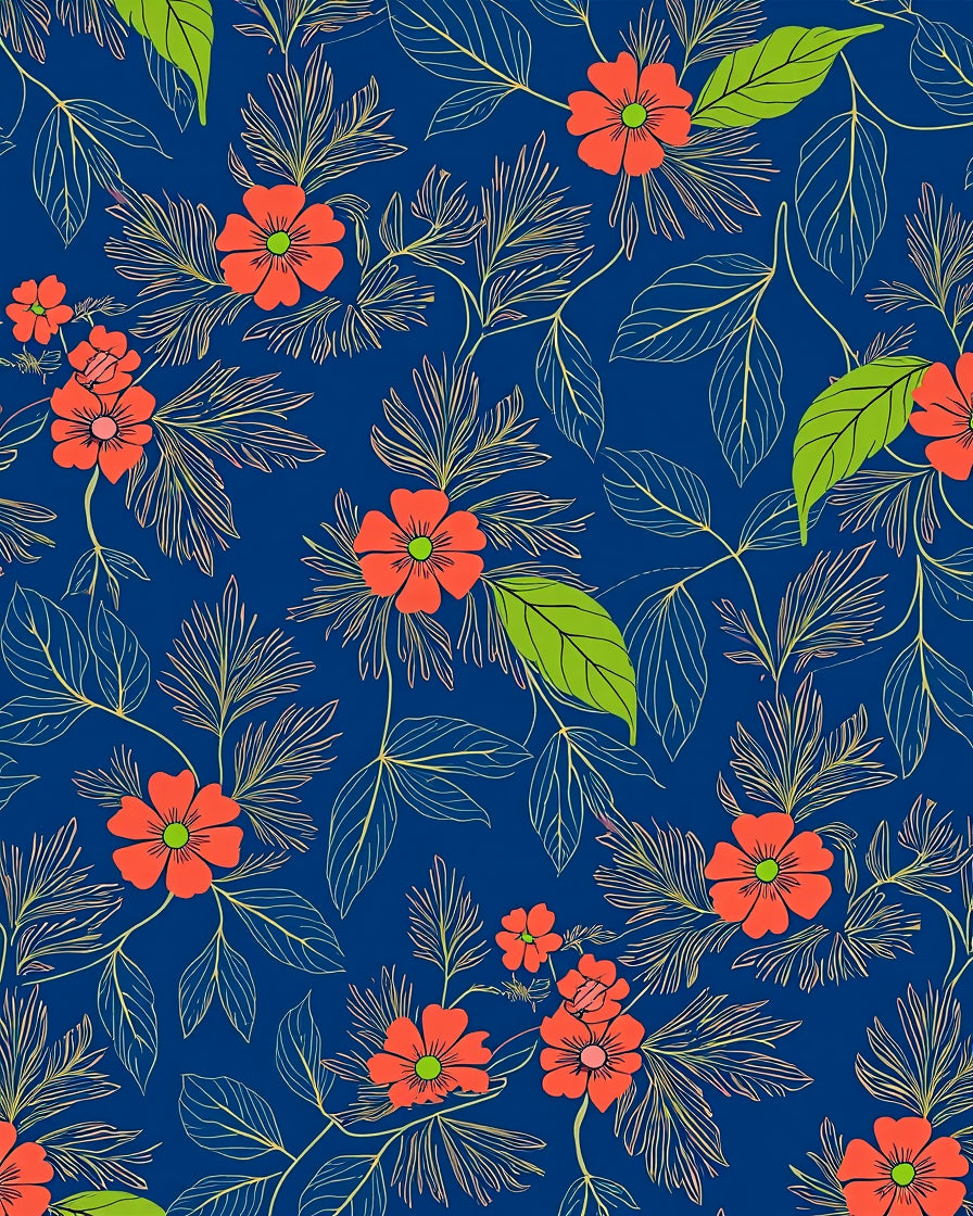 Coral Flower Green Leaf Pattern Rug