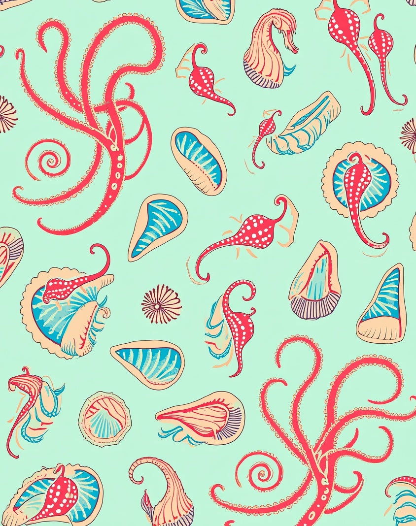 Oceanic Tentacle And Shell Pattern Rug