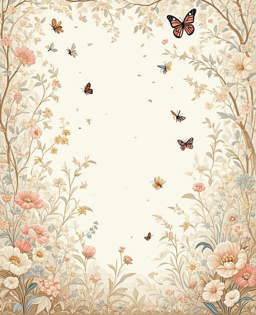 Floral Butterfly Garden Whimsical Design Rug