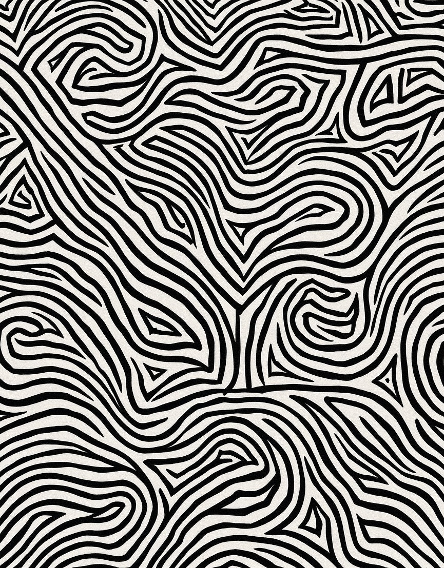 Abstract Black White Winding Pattern Rug