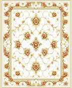 Elegant Floral Patterned Creamy Rug