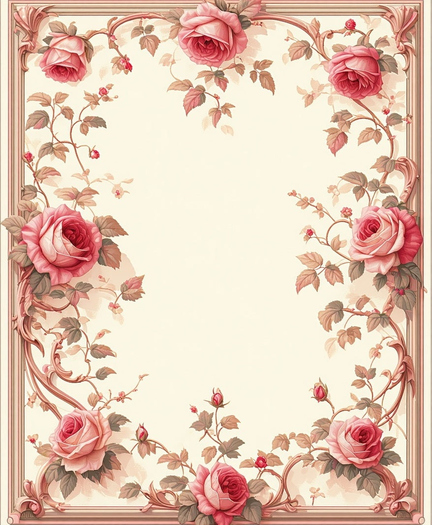 Romantic Rose Vine Scroll Pattern Rug