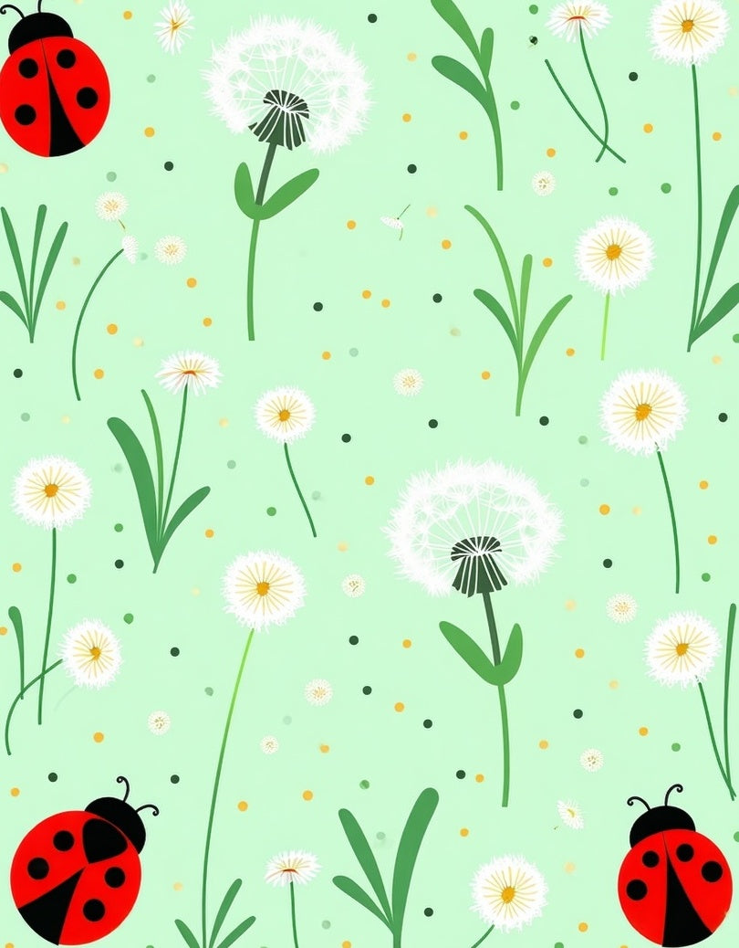 Whimsical Black Ladybugs Dandelion Pattern Rug