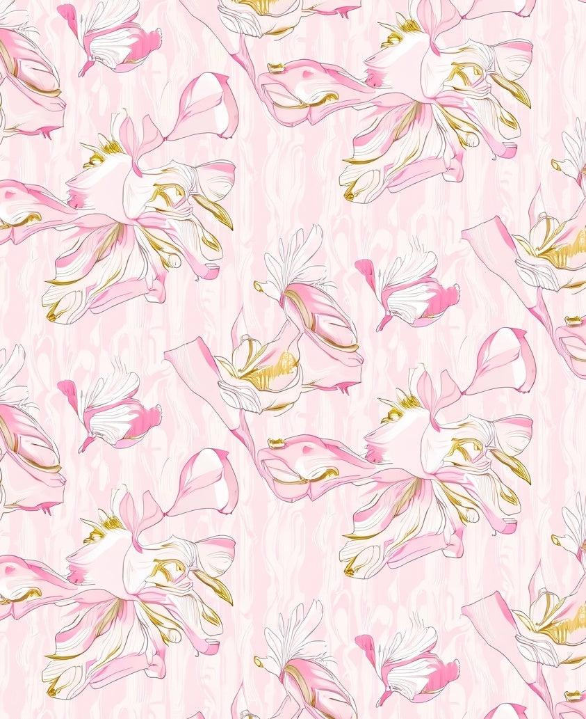 Pink Floral Pattern with Gold Accents Rug