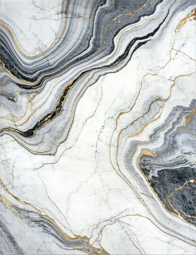 Luxury White Gray Gold Marble Texture Rug
